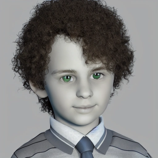 character, young boy with curly hair, 3D