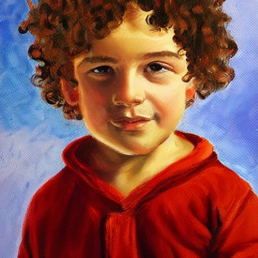 character, young boy with curly hair, Oil Painting