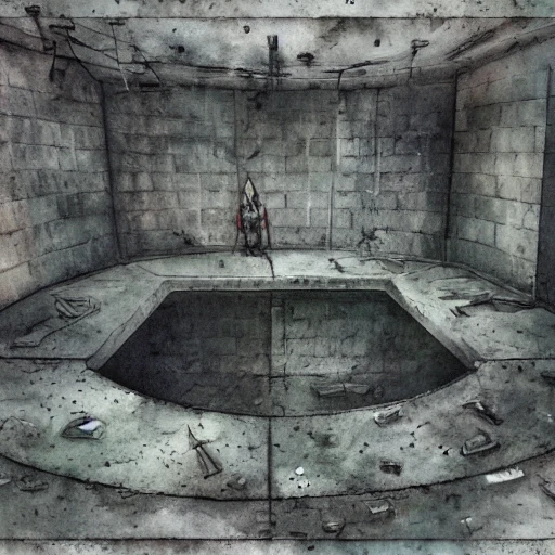 location, inside the bunker, gloomy, apocalypse, iron, 3D, Trippy, Water Color