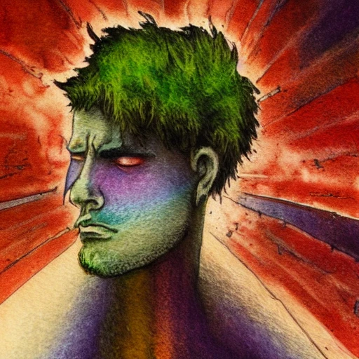 character, in full growth, man, brave, strong, gloomy, apocalypse, 3D, Trippy, Water Color