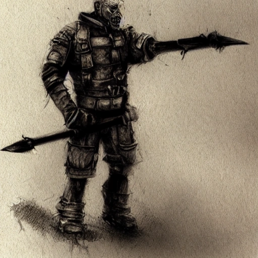 character, in full height, man, brave, strong, gloomy, apocalypse, well detailed, 3D, Water Color, Pencil Sketch