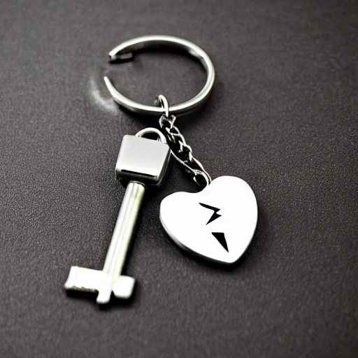 Set of Keys with a Sports Car Key, a Classic Antique Long Silver Shiny Key, a Burning Heart Keychain, a Lightning Bolt Shaped Keychain, Cartoon