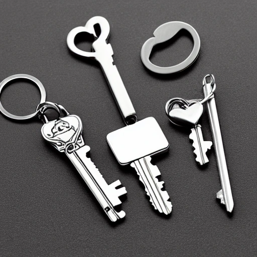 Set of Keys with a Sports Car Key a Classic Antique Long Silver Shiny Key a Burning Heart Keychain a Lightning Bolt Shaped Keychain, Cartoon