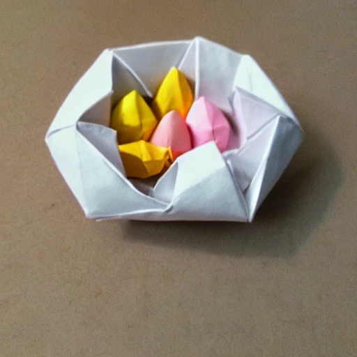 origami bird sitting on nest of origami eggs