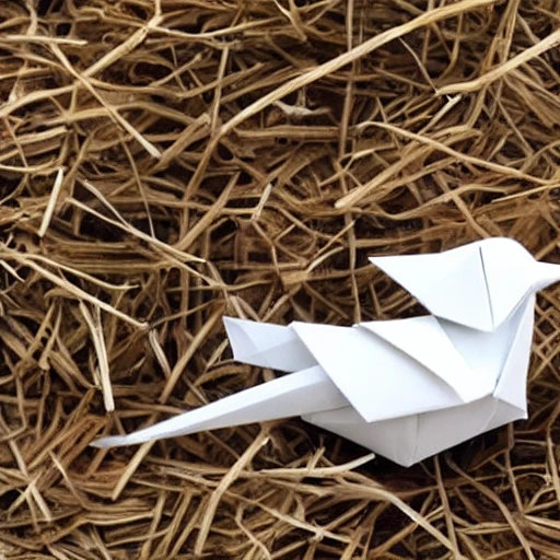 origami bird sitting on nest of origami eggs