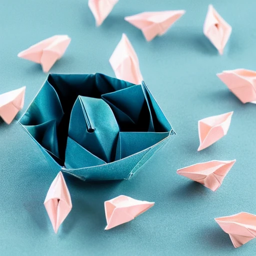 origami bird sitting on nest of origami eggs