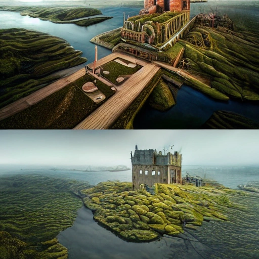  A portrait of anthropomorphic landscape, created with incredibly detailed and realistic natural colour grading by Erik Johansson. The dystopian palace depicted in the artwork is illuminated by bright glorious summer sunshine, adding to the cinematic composition of the piece. The bionic nanopunk puppet with intricate mechanical implants is depicted with accurate proportions and sharp details, making for an extremely meticulously designed environment.