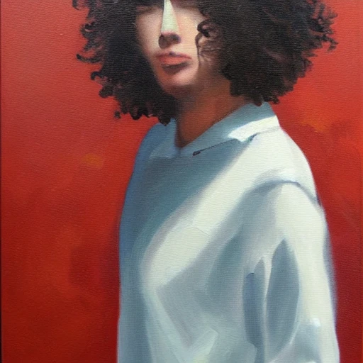 woman, teacher, sad, curly short air, Oil Painting