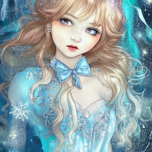 (((masterpiece))),best quality, illustration,(beautiful detailed girl),beautiful detailed glow,detailed ice,beautiful detailed water,(beautiful detailed eyes),expressionless,(floating palaces),azure hair,disheveled hair,long bangs, hairs between eyes,(skyblue dress),black ribbon,white bowties,midriff,{{{half closed eyes}}},big forhead,blank stare,flower,large top sleeves,full body,novelai, anime, anything-v3.0