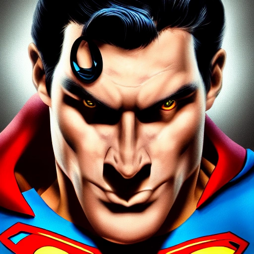 superman as a villain, highly detailed face, realistic eyes and nose, evil, bad, scary, epic ambient light, 8k, ultra realistic, trending on art station
