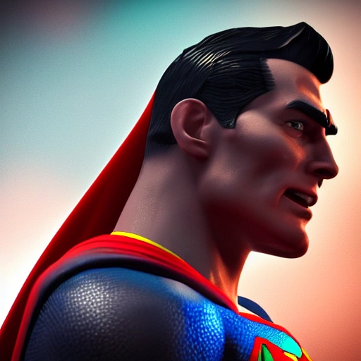 side close up portrait of evil superman, detailed face, spotlight, cyberpunk city, wired, multicolored, vibrant high contrast, hyperrealistic, photografic, 8k, epic ambient light, octane render