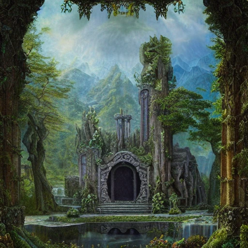 a beautiful and highly detailed matte painting of an elven templ ...