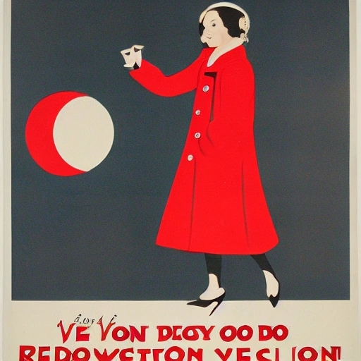 advertising poster showing a girl in a red coat pointing to the moon