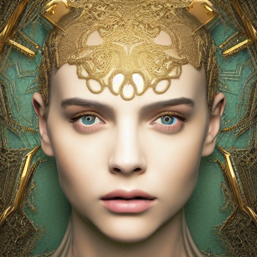 mdjrny-v4 style, symmetric, intricate, centred 3d render ultra detailed of a beautiful porcelain and gold profile portrait woman, 150 mm, beautiful studio soft light, rim light, vibrant details, luxurious antic, hyperrealistic, anatomical, facial muscles, blade runner atmosphere , elegant, octane render, H. R. Giger style, 8k 
{
"Seed": 3049,
"Scale": 11.81,
"Steps": 75,
"Img Width": 512,
"Img Height": 704,
"model_version": "DiffusionBeecustom_mdjrny-v4_fp16"
}

