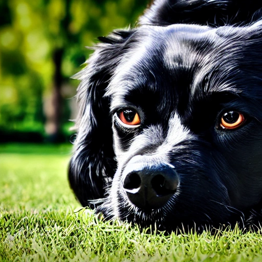 masterpiece, best quality, dog playing with ball, black dog, white ball, sweating, highly detailed face and eyes, sun light, 4K, RAW, depth of field, high contrast, realistic details, 150mm