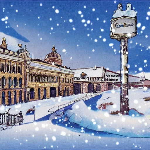 buzón de correos en un paisaje con nieve, Cartoon