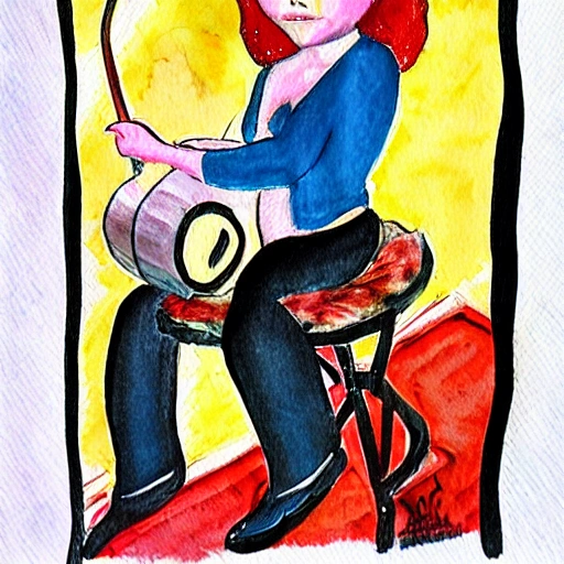 russian girl with a rocker, Cartoon, Water Color, Oil Painting