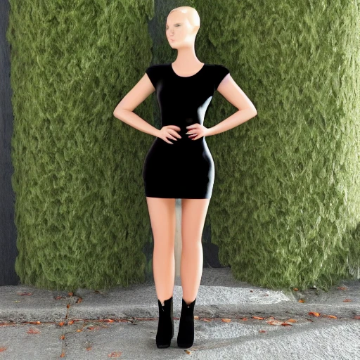 black, fitted mini dress, 8k, 3d
