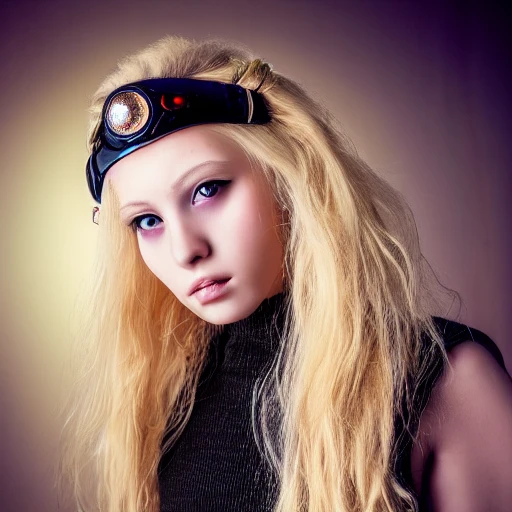 realistic  portrait of a young teen girl, blonde hair, cyberpunk style outfit with slong hair, casting a bright large-scale magical steam punk like city, magic dust around, highly detailed, trending on fashion, pixiv, sharp focus, photography by Jerry Ghionis