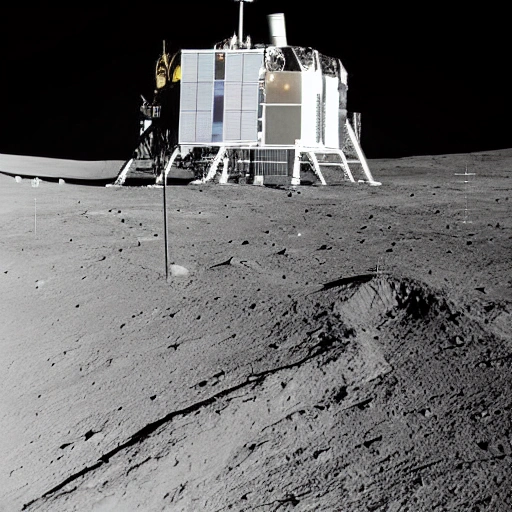 thermal control unit on the lunar surface, solar panels and communication antenna, lunar village in the background, stunning night sky, vibrant details,