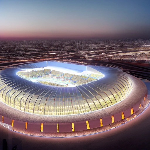 world cup qatar 2022 stadium, skyline shot, high detail, artific ...