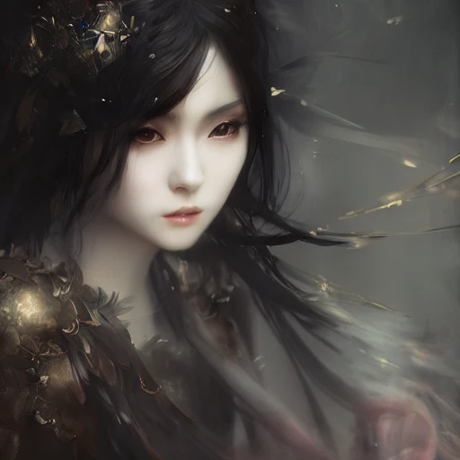 Ruan Jia, night, high detail face, black hair beautiful woman, h ...