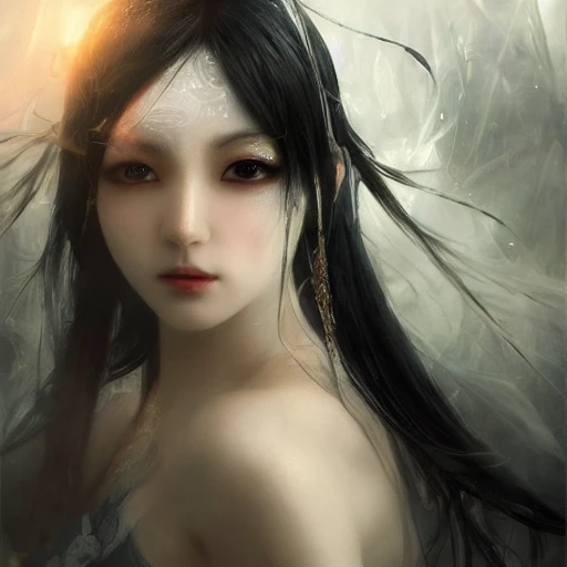 Ruan Jia, night, high detail face, black hair beautiful woman, h ...