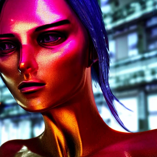 side close up portrait of 1 porn girl, detailed face, spotlight, cyberpunk city, wired, multicolored, vibrant high contrast, hyperrealistic, photografic, 8k, epic ambient light, octane render