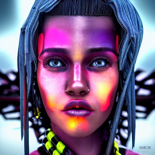 side close up portrait of 1 barocco girl, detailed face, spotlight, cyberpunk city, wired, multicolored, vibrant high contrast, hyperrealistic, photografic, 8k, epic ambient light, octane render