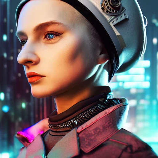 side close up portrait of 1 russian girl, detailed face, spotlight, cyberpunk city, wired, multicolored, vibrant high contrast, hyperrealistic, photografic, 8k, epic ambient light, octane render