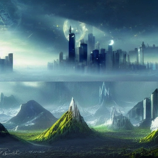 nature covered sci-fi city, magical