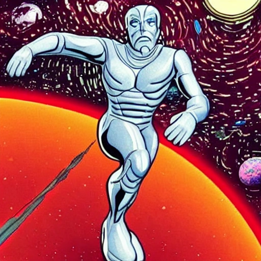 The silver surfer but he's flying past mars while being chased by a space lion, Trippy