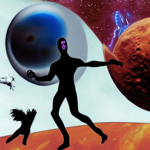 The silver surfer but he's flying past mars while being chased by a space lion, 3D