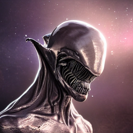 Concept art of a silver ripped alien, digital art, epic, masterpiece, 8k resolution