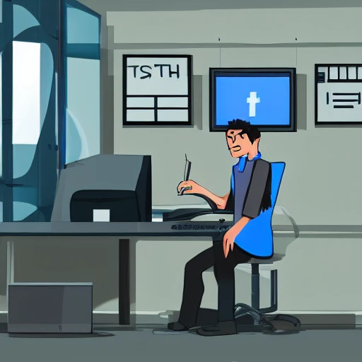 Concept art of an IT support technician sitting at this desk while the whole world passes him by, digital art, dramatic, masterpiece, epic