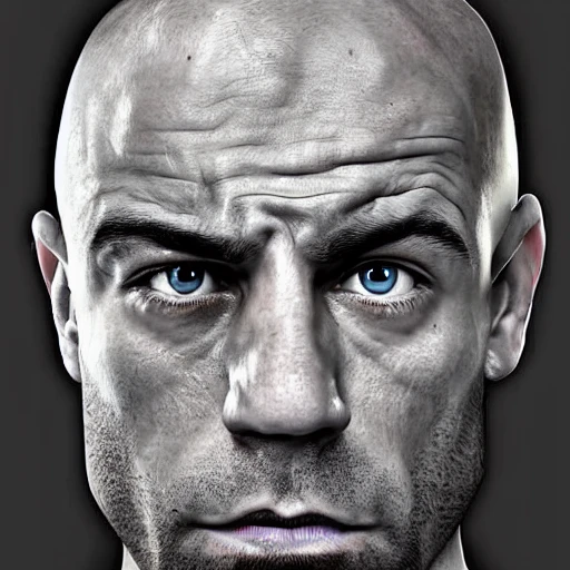 Digital art, high quality, portrait, Cyborg Joe Rogan by Mike Winklemann