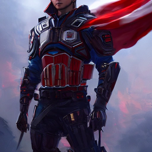 Ruan Jia, night, high detail face, blond handsome man, Avenger, wearing dark blue and red stripes costume, special forces, 4K, light and shadow, background future city ,imagescale 841mm,image vertical594mm