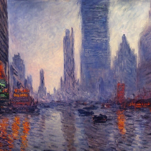 a painting of post apocalyptic New York, Claude Monet, Impressionism, oil on canvas, artistic composition, trending on artstation