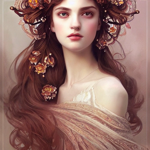 Beautiful princess , 1 girl, full-head, mid-shot, intricate detailed sharp headwear, correct face, elegant, centered head, sharp face, detailed face, highly detailed, digital painting, artstation, concept art, smooth, illustration, art by Krenz Cushart and Artem Demura and alphonse mucha, ArtGerm