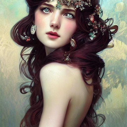 Beautiful princess , 1 girl, full-head, mid-shot, intricate detailed very sharp headdress, correct face, elegant, centered head, sharp face, detailed face, highly detailed, digital painting, artstation, concept art, smooth, illustration, art by Krenz Cushart and Artem Demura and alphonse mucha, ArtGerm