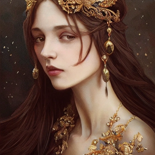 Beautiful princess , 1 girl, full-head, mid-shot, intricate detailed sharp headdress, correct face, elegant, centered head, sharp face, detailed face, highly detailed, digital painting, artstation, concept art, smooth, illustration, art by Krenz Cushart and Artem Demura and alphonse mucha, ArtGerm