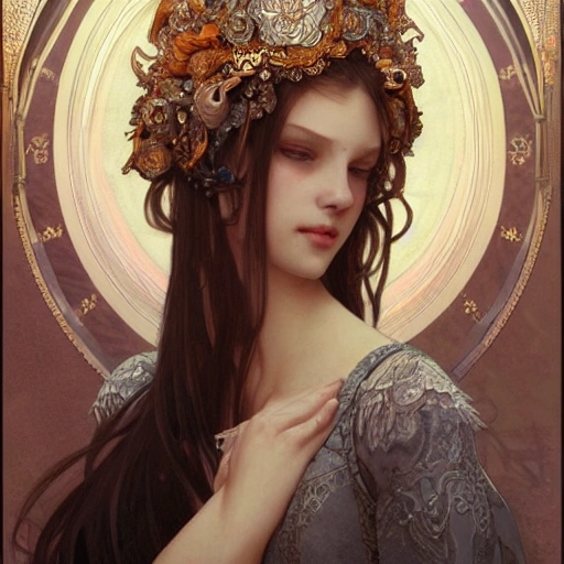 full-head Beautiful princess , mid-shot, intricate detailed sharp headdress, correct face, elegant, centered head, sharp face, detailed face, highly detailed, digital painting, artstation, concept art, smooth, illustration, art by Krenz Cushart and Artem Demura and alphonse mucha, ArtGerm