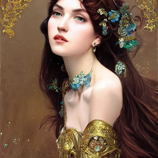 full-head Beautiful princess , mid-shot, intricate detailed sharp headdress, correct face, elegant, centered head, sharp face, detailed face, highly detailed, digital painting, artstation, concept art, smooth, illustration, art by Krenz Cushart and Artem Demura and alphonse mucha, ArtGerm