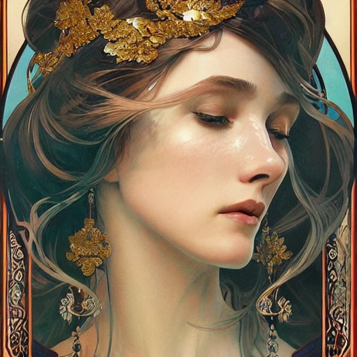 full-head Beautiful princess , mid-shot, intricate detailed sharp headdress, correct face, elegant, centered head, sharp face, detailed face, highly detailed, digital painting, artstation, concept art, smooth, illustration, art by Krenz Cushart and Artem Demura and alphonse mucha, ArtGerm