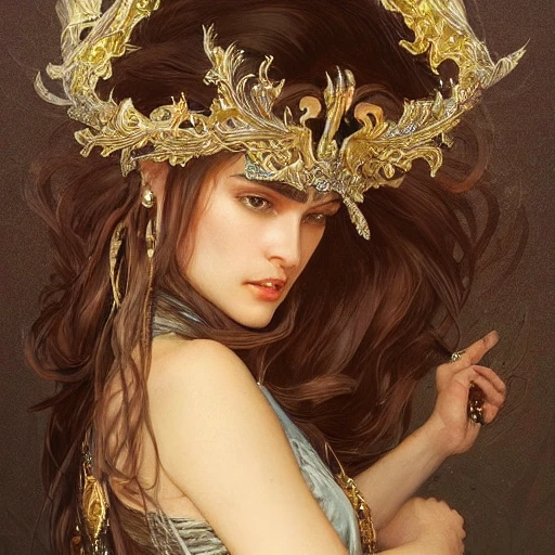 full-head Beautiful fantasy princess , mid-shot, intricate detailed sharp headdress, correct face, elegant, centered head, sharp face, detailed face, highly detailed, digital painting, artstation, concept art, smooth, illustration, art by Krenz Cushart and Artem Demura and alphonse mucha, ArtGerm