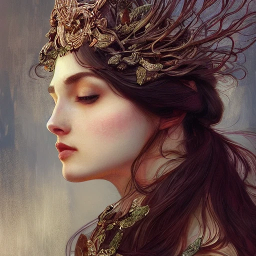 full-head Beautiful fantasy princess , mid-shot, intricate detailed sharp headdress, correct face, elegant, centered head, sharp face, detailed face, highly detailed, digital painting, artstation, concept art, smooth, illustration, art by Krenz Cushart and Artem Demura and alphonse mucha, ArtGerm