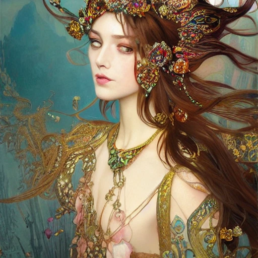 full-head Beautiful fantasy princess , mid-shot, intricate detailed sharp headdress, correct face, elegant, centered head, sharp face, detailed face, highly detailed, digital painting, colorful, artstation, concept art, smooth, illustration, art by Krenz Cushart and Artem Demura and alphonse mucha, ArtGerm