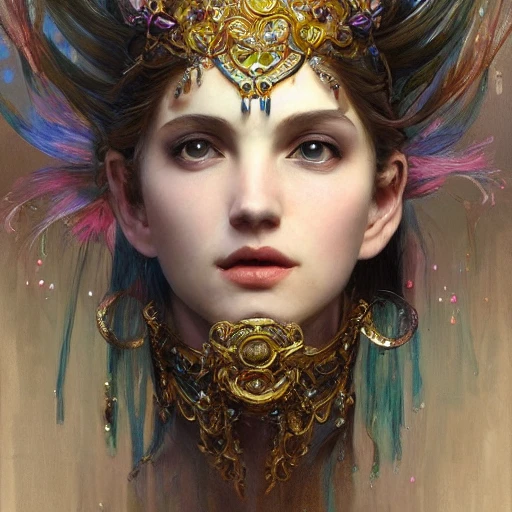 full-head Beautiful fantasy princess , mid-shot, intricate detailed sharp freeform headdress, correct face, elegant, centered head, sharp face, detailed face, highly detailed, digital painting, colorful, artstation, concept art, smooth, illustration, art by Krenz Cushart and Artem Demura and alphonse mucha, ArtGerm
