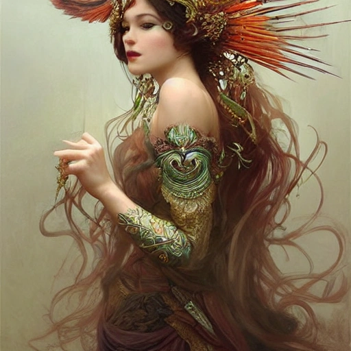 full-head Beautiful fantasy princess , mid-shot, intricate detailed sharp freeform headdress, correct face, elegant, centered head, sharp face, detailed face, highly detailed, digital painting, colorful, artstation, concept art, smooth, illustration, art by Krenz Cushart and Artem Demura and alphonse mucha, ArtGerm