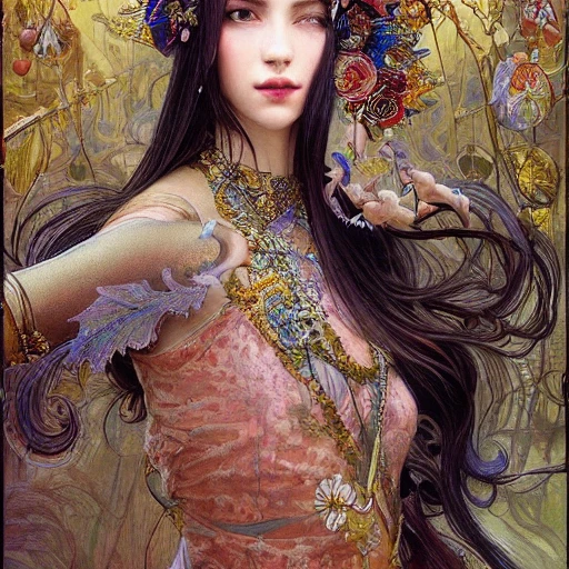 full-head Beautiful fantasy princess , mid-shot, intricate detailed sharp freeform headdress, correct face, elegant, centered head, sharp face, detailed face, detailed eyes, highly detailed, digital painting, colorful, artstation, concept art, smooth, illustration, art by Krenz Cushart and Artem Demura and alphonse mucha, ArtGerm